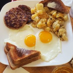 Fisher's Cafe - Town Special (2 sunny side up eggs, turkey sausage, home fries, and wheat toast).