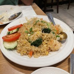 Shrimp Basil Fried Rice, mixed vegetables, coconut soup, orange chicken and Thai coffee. Shrimp Basil Fried Rice, mixed vegetables, coconut soup, orange chicken and Thai coffee.