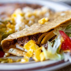 Frontier - Mexican Combo ($11) w/ Christmas enchiladas, rice, beans and a crunchy taco