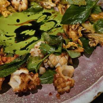 Published on Main - Pacific Squid - fragrant green sauce, 'nduja cabbage - $30 - Tapas/Small Plates Near Me - Vancouver, British Columbia Published on Main - Pacific Squid - fragrant green sauce, 'nduja cabbage - $30 - Tapas/Small Plates Near Me - Vancouver, British Columbia