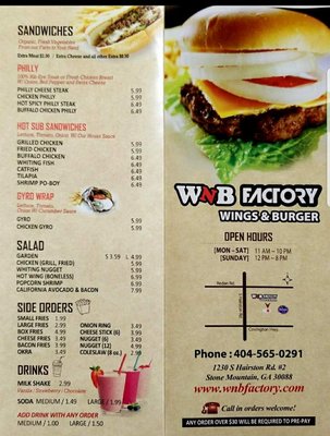 Menu photo 2 WNB Factory Wings & Burger Stone Mountain, GA