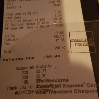 Cowfish - Check. Note Yelp discount - New American Near Me - Hampton Bays, New York