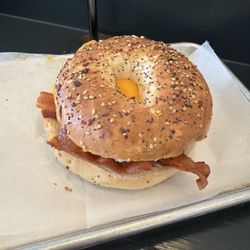 Harden Coffee - Breckie bagel with cheddar, over medium egg
