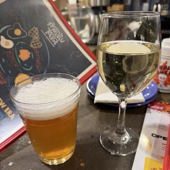 The Friendly Toast - Glass of "bubbles" with a Sam Adams. - Bars Near Me - Boston, Massachusetts