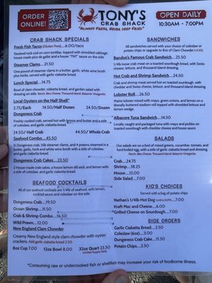 Menu photo 7 Tony's Crab Shack Bandon, OR