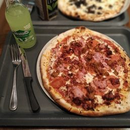 Saint-Jean Pizza ($16.25) and Stewarts Lime Soda ($3.25)