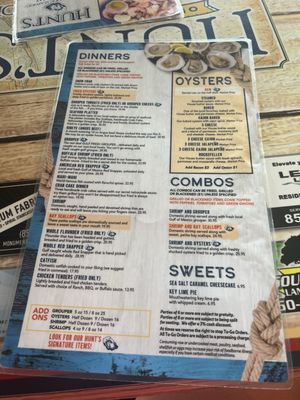 Menu photo 2 Hunt's Oyster Bar Port St. Joe, FL