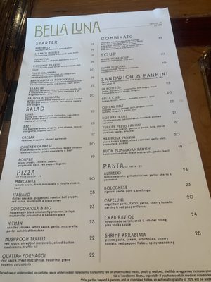 Menu photo 1 Bella Luna Merced, CA