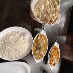 Bawarchi Biryanis - Garlic Naan, Goat Khorma and vegetable masala