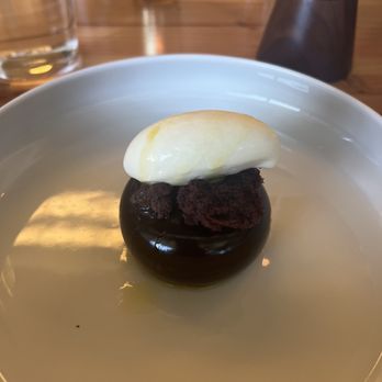 PRESS - Jivara chocolate crème, orange cocoa crumble, olive oil sorbet, chocolate sponge - Bars Near Me - St. Helena, California PRESS - Jivara chocolate crème, orange cocoa crumble, olive oil sorbet, chocolate sponge - Bars Near Me - St. Helena, California