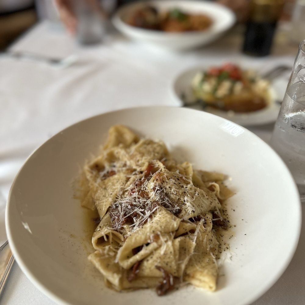 Brossa's Cibo e Vino - Amatriciana - house made pappardelle pasta : this was similar to a carbonara - Italian Near Me - Brenham, Texas Brossa's Cibo e Vino - Amatriciana - house made pappardelle pasta : this was similar to a carbonara - Italian Near Me - Brenham, Texas