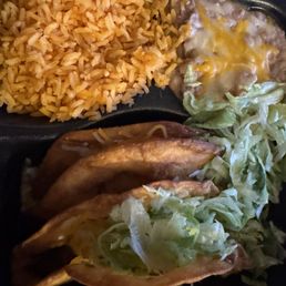 Fried Taco, refried beans, rice Fried Taco, refried beans, rice