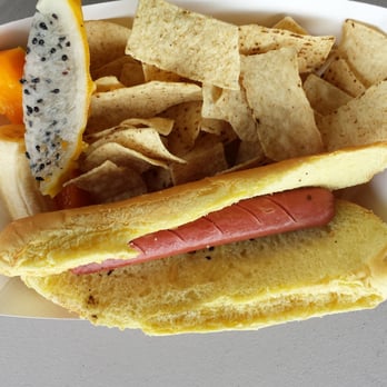 What's Shakin' - Hot dog, chips, slice of dragon fruit, papaya, and banana - Breakfast & Brunch Near Me - Pepeekeo, Hawaii What's Shakin' - Hot dog, chips, slice of dragon fruit, papaya, and banana - Breakfast & Brunch Near Me - Pepeekeo, Hawaii