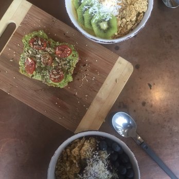 Hello Juice - Goji berry smoothie bowl (top right) & lavender smoothie bowl (bottom) + avocado toast! - Juice Bars & Smoothies Near Me - St. Louis, Missouri