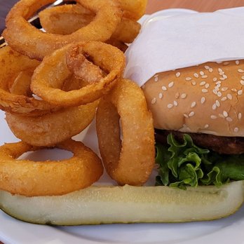 Cactus Trails Cafe - Veggie burger with onion rings - Breakfast & Brunch Near Me - Twentynine Palms, California Cactus Trails Cafe - Veggie burger with onion rings - Breakfast & Brunch Near Me - Twentynine Palms, California