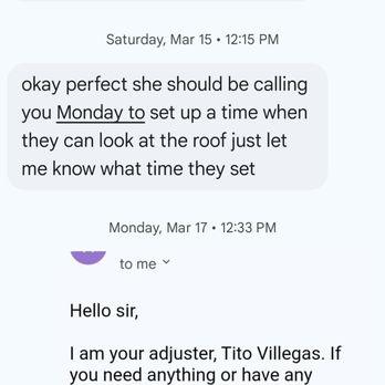 Panda Exteriors - I got texts messages to prove my case - Roofing Near Me - Laurel, Maryland
