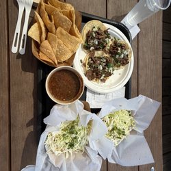 Beach House Tacos - Chips & Salsa, grilled fish taco, fried fish taco, street tacos