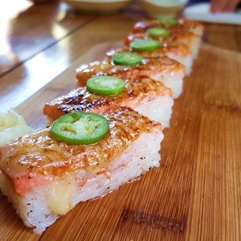 Green Leaf Sushi - Aburi Salmon Oshi Sushi - Sushi Bars Near Me - Vancouver, British Columbia