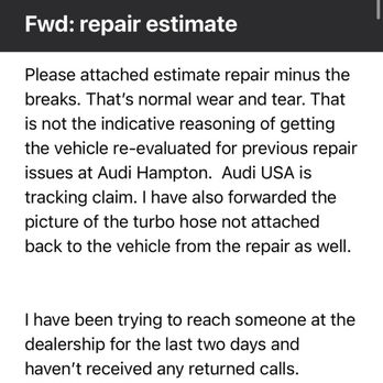 Audi Hampton - Email confirming I contacted them and no responses - Car Dealers Near Me - Hampton, Virginia