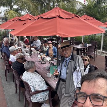 Blackboard Bistro - video producers and fly camera club meet for breakfast, guy with panama hat is the President of the group - American Near Me - Seal Beach, California