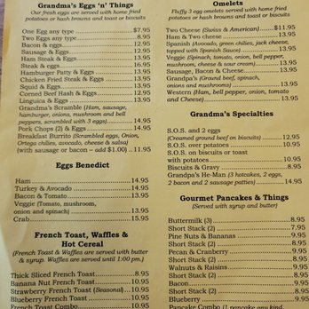Grandmas Kitchen - Breakfast menu side 1 - American Near Me - Monterey, California Grandmas Kitchen - Breakfast menu side 1 - American Near Me - Monterey, California