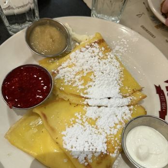 Veselka - Blintzes with raspberry sauce - Ukrainian Near Me - New York, New York Veselka - Blintzes with raspberry sauce - Ukrainian Near Me - New York, New York