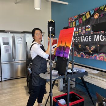 Esperanza Gallery - Local artist Esperanza Deese leading the group step-by-step from blank canvas to finished masterpiece at an off-site private paint party - Paint & Sip Near Me - Redondo Beach, California