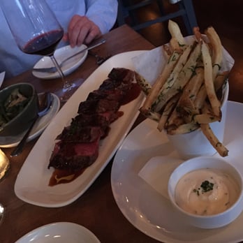 Boeufhaus - Spring vegetables (green and white asparagus), New York Strip steak au poivre, and beef fat fries - Brasseries Near Me - Chicago, Illinois Boeufhaus - Spring vegetables (green and white asparagus), New York Strip steak au poivre, and beef fat fries - Brasseries Near Me - Chicago, Illinois