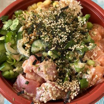 PokiDoki - 3 Scoops: Salmon and Tuna with half white rice and salad - Japanese Near Me - Cypress, California PokiDoki - 3 Scoops: Salmon and Tuna with half white rice and salad - Japanese Near Me - Cypress, California