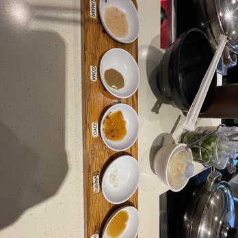 Joon Shabu Shabu - Sample taster of the sauces - Hot Pot Near Me - Glendale, California Joon Shabu Shabu - Sample taster of the sauces - Hot Pot Near Me - Glendale, California