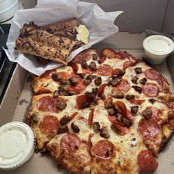 The Pizza Place - Large Pepperoni/sausage Pizza/cheese sticks