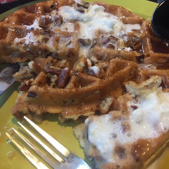 Kickback Jack's - Banana Pecan Waffle served with pecans and whipped cream on top! Delicious! - American Near Me - Rancho Cucamonga, California Kickback Jack's - Banana Pecan Waffle served with pecans and whipped cream on top! Delicious! - American Near Me - Rancho Cucamonga, California