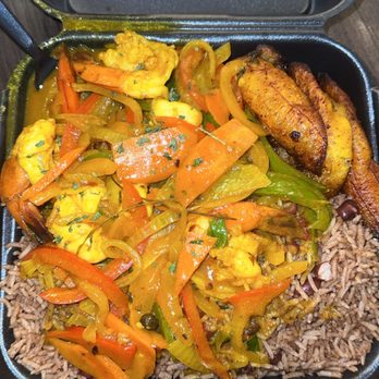 Rite Yah Suh Jamaican Vibez - Curry Shrimp Meal with Rice & Peas and Fried Plantains - Seafood Near Me - Tempe, Arizona
