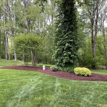 Escobar's Lawn Services - Finished product of a flower bed that was cleaned up and mulched using Virginia fines. - Lawn Services Near Me Escobar's Lawn Services - Finished product of a flower bed that was cleaned up and mulched using Virginia fines. - Lawn Services Near Me