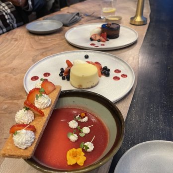 Quail + Crane - strawberry yuzu pana cotta, cheesecake, chocolate ganache cake - Breakfast & Brunch Near Me - San Francisco, California Quail + Crane - strawberry yuzu pana cotta, cheesecake, chocolate ganache cake - Breakfast & Brunch Near Me - San Francisco, California