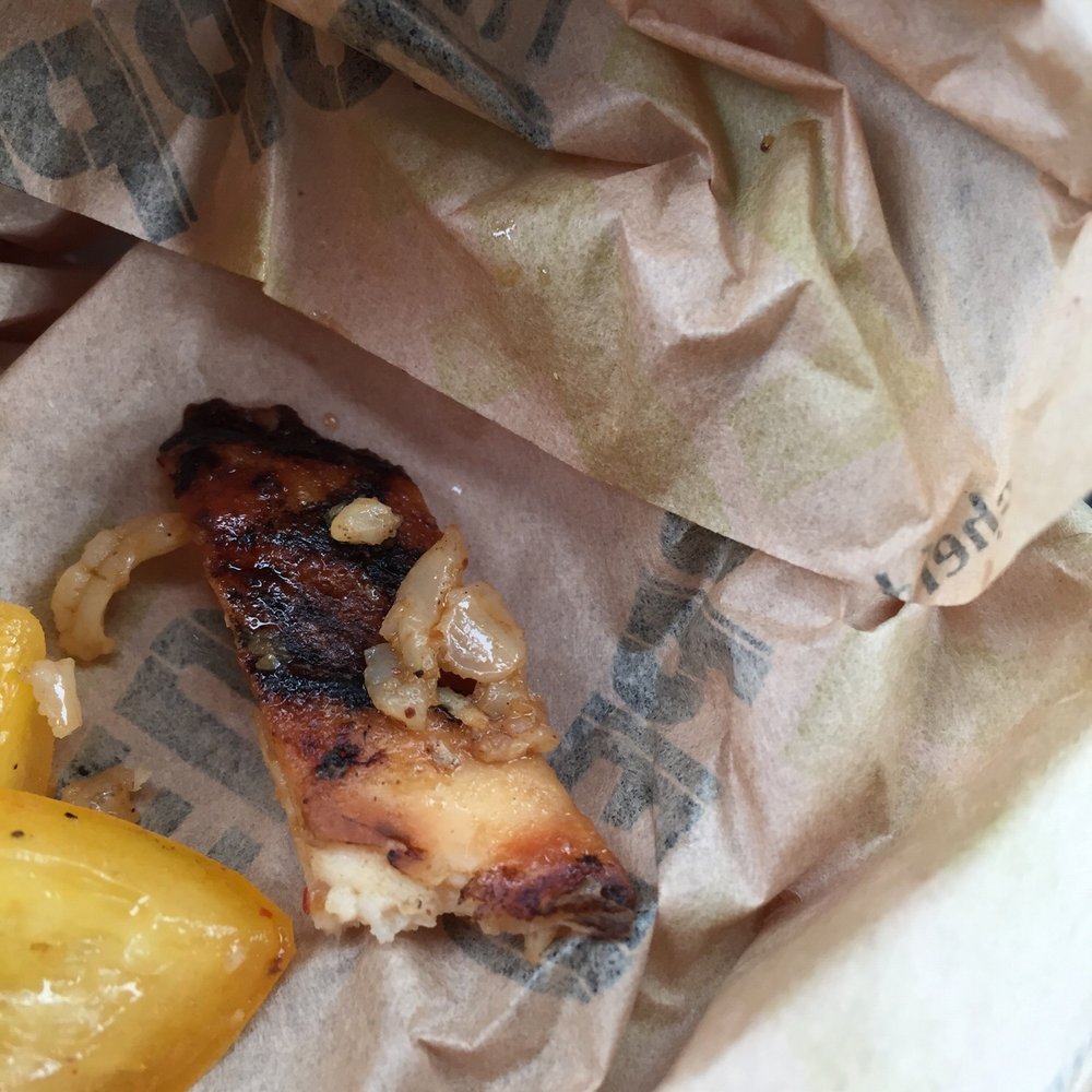 The Chopped Leaf - The piece of chicken they added in my wrap despite asking specifically for no meat. - Salad Near Me - St. Albert, Alberta The Chopped Leaf - The piece of chicken they added in my wrap despite asking specifically for no meat. - Salad Near Me - St. Albert, Alberta