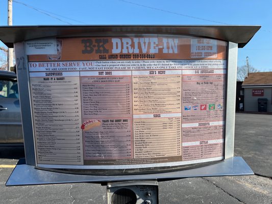 Menu photo 1 B-K Drive In Restaurant Huntington, IN Menu photo 1 B-K Drive In Restaurant Huntington, IN