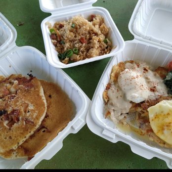 808 Grindz Cafe - Da Bene Trio with Maple Bacon and Mac Nut pancakes and side of Fried Rice - Cafes Near Me - Lahaina, Hawaii 808 Grindz Cafe - Da Bene Trio with Maple Bacon and Mac Nut pancakes and side of Fried Rice - Cafes Near Me - Lahaina, Hawaii