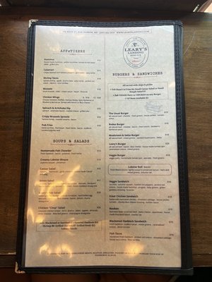 Menu photo 2 Leary's Landing Irish Pub Bar Harbor, ME