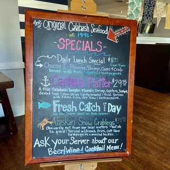 Beck's Restaurant - Chalkboard specials - Seafood Near Me - Calabash, North Carolina
