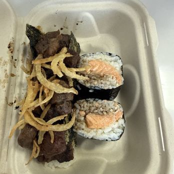 Musubi Square - KBBQ Taco Musubi (L) / Miso Salmon (R) - Asian Fusion Near Me - Anaheim, California