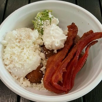 9Bar HNL - Cali bowl. Poached eggs, bacon, sour cream, house made guacamole, queso fresco cheese crumbles on top of roasted baby potatoes - Coffee & Tea Near Me - Honolulu, Hawaii 9Bar HNL - Cali bowl. Poached eggs, bacon, sour cream, house made guacamole, queso fresco cheese crumbles on top of roasted baby potatoes - Coffee & Tea Near Me - Honolulu, Hawaii
