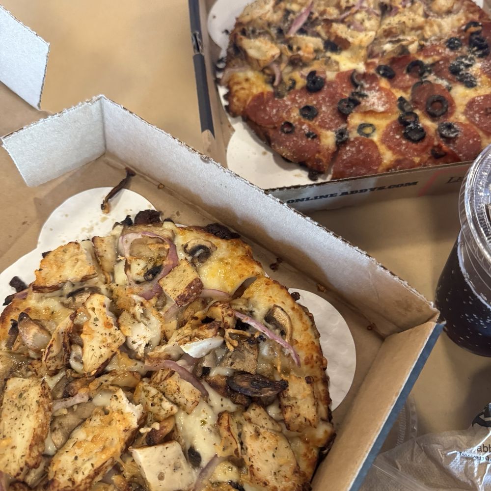 Abby's Legendary Pizza - 2 mini pizzas. Half and half Gluten Free Crust Pizza - Pizza Near Me - Newberg, Oregon