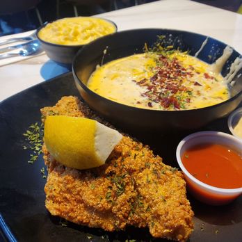 Gritz N' Wafflez - Catfish with cheese grits and bacon crumble - Breakfast & Brunch Near Me - Los Angeles, California Gritz N' Wafflez - Catfish with cheese grits and bacon crumble - Breakfast & Brunch Near Me - Los Angeles, California
