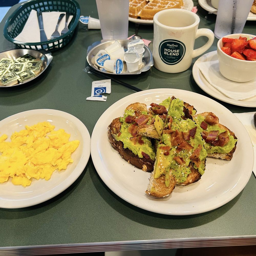 Metro Diner - Avocado toast with (extra) side of eggs, bacon and fruit. - Diners Near Me - Brandon, Florida Metro Diner - Avocado toast with (extra) side of eggs, bacon and fruit. - Diners Near Me - Brandon, Florida