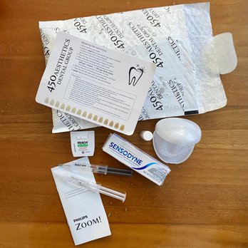 450 Aesthetics Dental Group - Received from the mail: whitening gel to use with my custom fitted whitening trays, dental floss, branded lip balm, and Sensodyne toothpaste - General Dentistry Near Me - San Francisco, California 450 Aesthetics Dental Group - Received from the mail: whitening gel to use with my custom fitted whitening trays, dental floss, branded lip balm, and Sensodyne toothpaste - General Dentistry Near Me - San Francisco, California