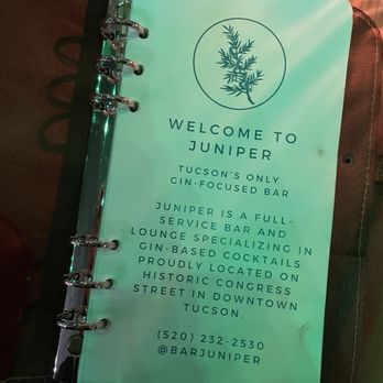 Juniper - Menu cover - Cocktail Bars Near Me - Tucson, Arizona