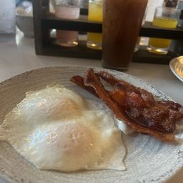 Eggs over easy and candied bacon Eggs over easy and candied bacon