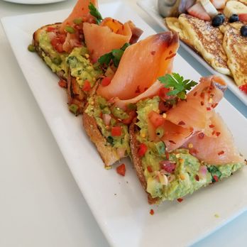 Halcyon - Avocado toast with salmon and chili bits. YUM! Light and filling - Breakfast & Brunch Near Me - Dallas, Texas