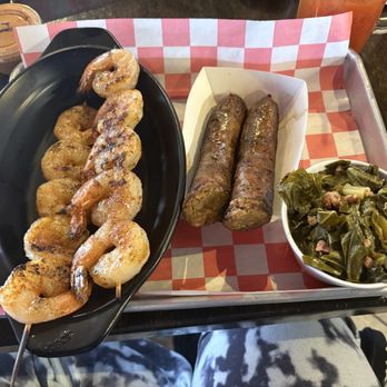 Dang BBQ - Bbq shrimp with added sausage and collard greens - Barbeque Near Me - Islip, New York